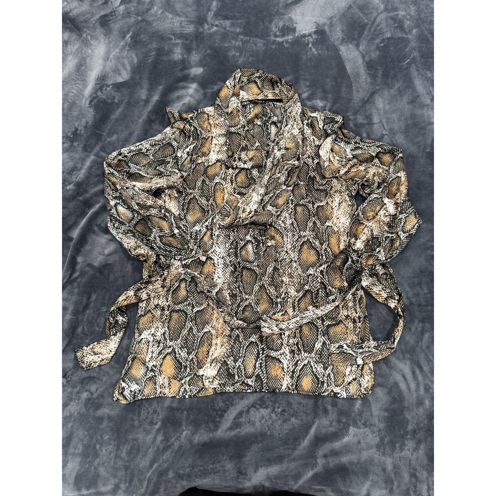 Zara Women's Sheer Blouse Black Brown‎ Leopard Animal Print Sz Small